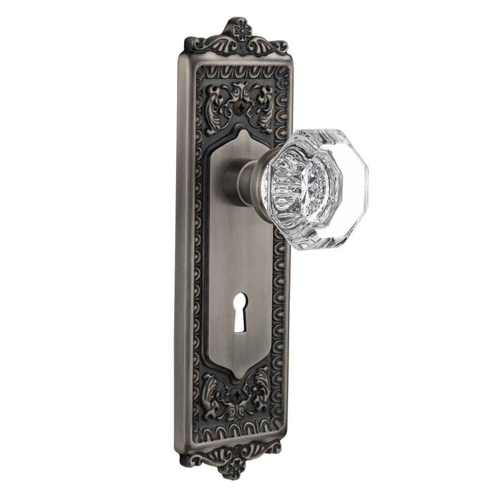 Nostalgic Warehouse EADWAL Passage Knob Egg and Dart Plate with Waldorf Knob and Keyhole in Antique Pewter